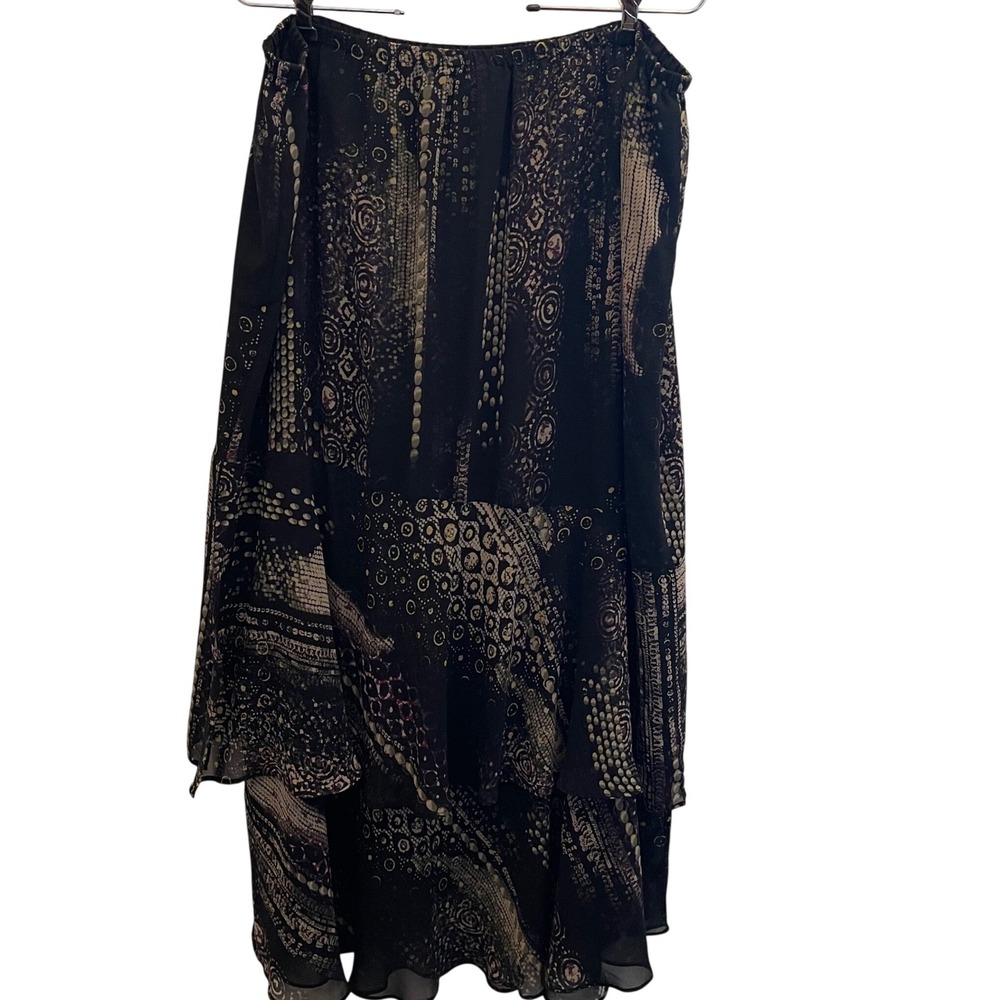 Units Womens XL Black Abstract Print Tiered Chiffon Midi Skirt Lagenlook Boho